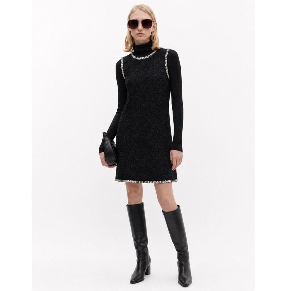 NWT Ellen Tracy Black Bouclé Tweed Sleeveless Shift Dress Size M